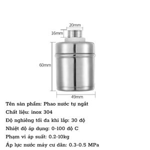 Phao Nước Chống Tràn Tự Động Van Cơ Nước Tự Ngắt Khi Đầy Chất Liệu Inox không gỉ
