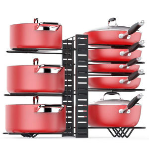 Kitchen Pot Rack Pan Organizer Rack ​for Cabinet2/3/4 Tiers Draining Pans Organizer Adjustable Stand Storage Rack Floor Cabinet Inner Pot Dish Racks Rack Dapur