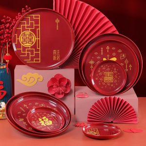 VGLPOP Red New Year Fruit Tray Large Capacity Smooth Candy Storage Box Food Containers Plastic Snacks Tray Chinese New Year