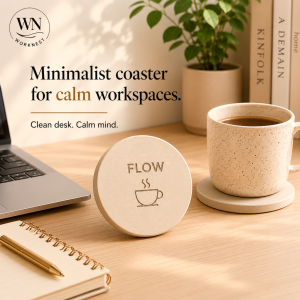 WorkNest FLOW Diatomite Absorbent Coaster – Minimalist Grey | Quick-Dry Water-Absorbing Desk Coaster