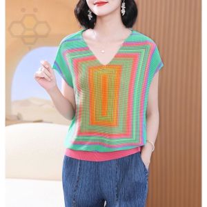 ▽ Aiden001 S3306 Average Size Miyake Top Short-Sleeved T-Shirt Women Summer Folds Large Size Womens Clothing