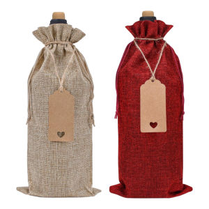 12Pcs Jute Wine Bag Reusable Burlap Wine Gift Pouch Drawstring Red Wine Bottle Bags with Tag Card
