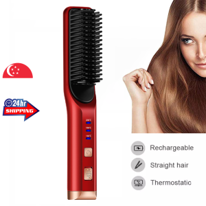 Wireless PRO Hair Straightener and Curler 2 IN 1 Brush Anti Scald Portable Straightening Mini Comb Travel Go