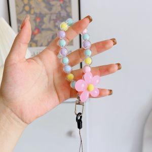 Phone Lanyard Wrist Strap Flower Fruit Beaded Phone Charm Kawaii Detachable Phone Bracelet Strap Aesthetic Acrylic Cute Phone Chain Strap For Cell Phone Cases