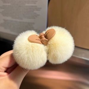 【Ship from KL Ready stock】Double sided cute small fur ball hair clip real otter rabbit hair high ponytail grab clip