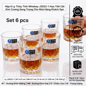 Set 6 Ly Rượu Whiskey JZ622-1 Thủy Tinh 200ml Họa Tiết Cắt Kim Cương