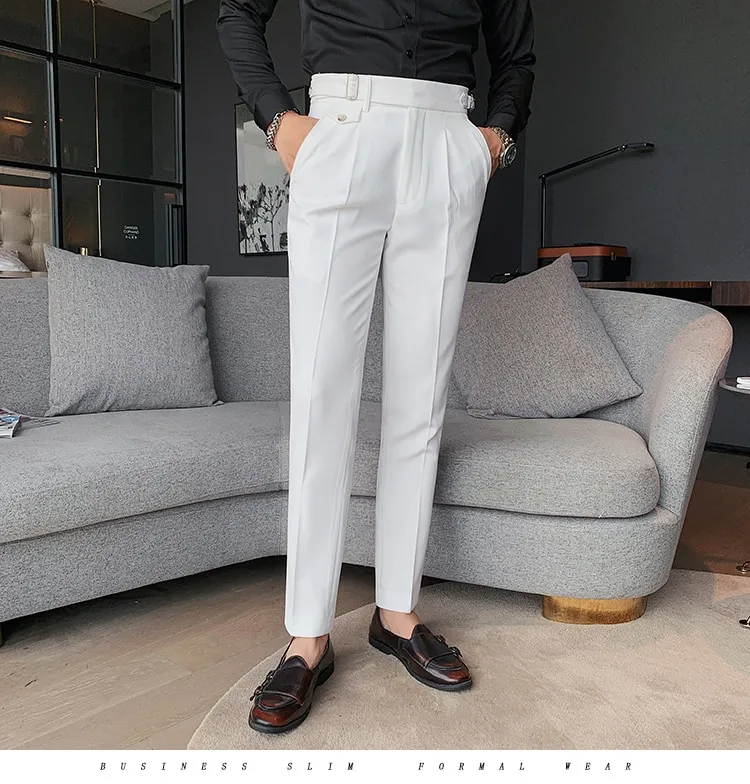 British Style Business Formal Wear Suit Pant Men Clothing Simple Slim Fit  Casual Office Trousers Straight Pantalones 36