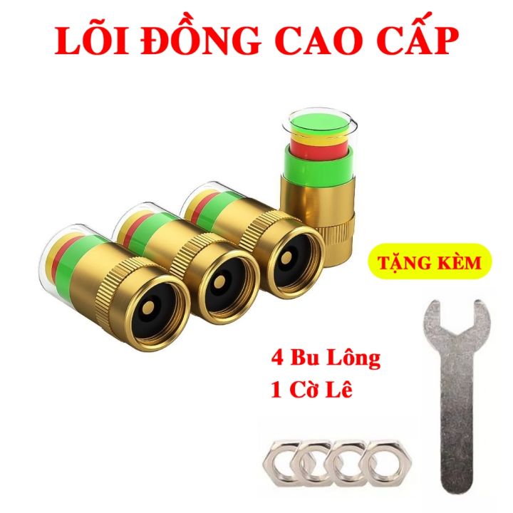 Bộ 4 van xe cảnh báo áp suất lốp xe ô tô xe máy lõi đồng cao cấp Nắp ...