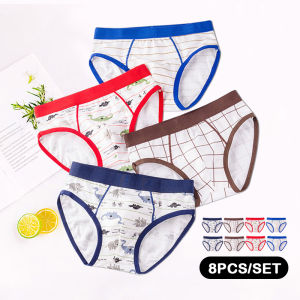KUCHAR 8 ชิ้น กางเกงในเด็กชายการ์ตูนไดโนเสาร์ กางเกงชั้นในสำหรับ 2-12 ปี กางเกงในผ้าฝ้ายเด็ก เสื้อผ้าที่ใกล้ชิดสำหรับเด็ก