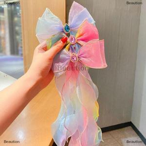 [COD] Beaution กิ๊บติดผมโบว์ตาข่ายสุดหรูสำหรับเด็กผู้หญิงกิ๊บติดผมประดับคริสตัลประดับพู่มุกเทียมประดับคริสตัลผ้าชีฟองหลากสีสำหรับงานปาร์ตี้