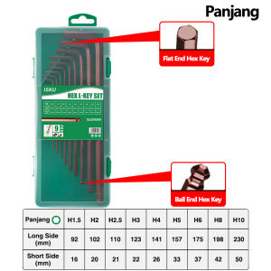 ISKU Kunci L Set panjang Hex Key 9pcs S2 Ball Point Hexagon L Key kunci L bagus Kunci L Wrench