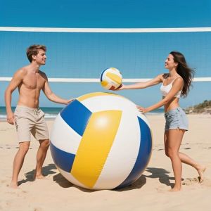 LUMINOU PVC Material Inflatable Volleyball Giant Size Blue Yellow Stripes Beach Volleyball Durable Inflatable Design Durable PVC Volleyball Beach Parties