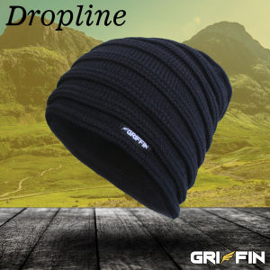 Topi Kupluk Pria Dropline Beanie Hat Dewasa Rajut Tebal Motif Garis Keren