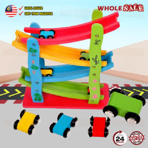 Multicolor Miniature Speeding Car Slider Educational Toys Wooden Race Ramp Track Toddler Games / Mainan Kayu Kereta