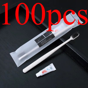 （100 ชุด）แปรงสีฟันแบบใช้แล้วทิ้ง แปรงสีฟันโรงแรม แปรงสีฟันโรงแรม ยาสีฟัน ชุดแปรงสีฟัน โรงแรม โฮสเทล  อเนกประสงค์บรรจุแยกชิ้น