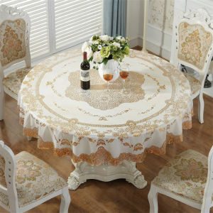 4/6/8/10 Seater Gold /Silver Round Table Cloth PVC tablecloth Home Dining Table Cover Waterproof Oil Proof Tablecover Dining Table Cloth