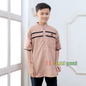 Baju Koko Anak Anak Lengan Pendek Umur 9 - 14 tahun Motif Garis Dada | Kemeja Koko Anak Hadroh