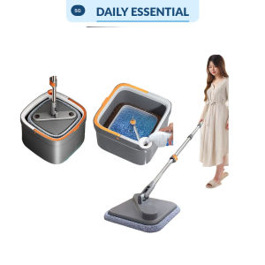【DAILY ESSENTIAL】 Clean/Dirty Split Spin Mop Set | Single Bucket with Mop and 2 Pads