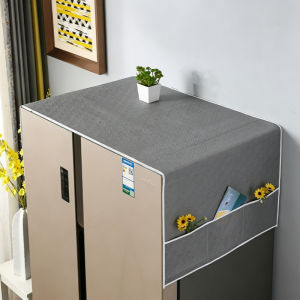 Refrigerator Dust Cover Cloth Waterproof Oilproof Quilted Protector With Side Storage Pockets Gray