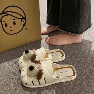 [Free Shipping] Funny Cartoon Slippers for Women 2026 Spring New Thick-Soled Height-Increasing Slip-On Closed-Toe Half-Slipper Soft Sole