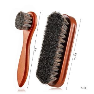 2Pcs Long Wood Handle Horsehair Shoes Brushes Kit Shoe Cleaning Brush Boot Brush