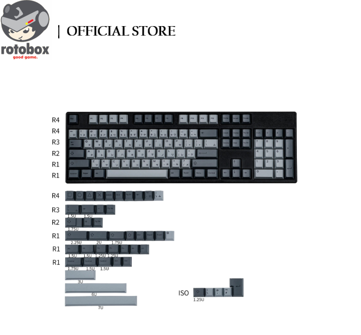 KBDFANS CHERRY PROFILE CEMENT GREY JAPANESE PBT DYE-SUB KEYCAPS SET ...