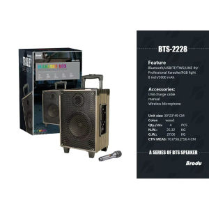 BTS-2228 Rechargeable Amplifier Speaker 8“40W InWood Trolley High-power outdoor Bluetooth speaker With Wireless Mic