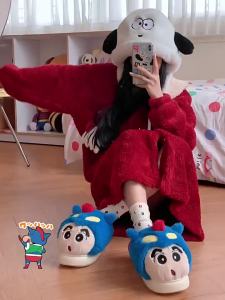 XIXITIAO Household Shoes Warm shoes Crayon Xiaoxin Dynamic Superman Thermal Cotton Slippers Female Autumn and Winter Home Indoor Fluffy Shoes Air-Conditioned Room