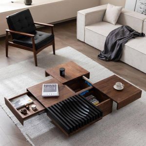 Simple solid wood walnut modern Nordic living room household storage square coffee table