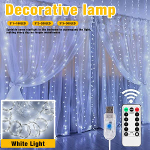 3x3M Window Curtain String Lights 300 LED 8 Lighting Modes Copper Wire Fairy Lights Room Curtain Hanging Lights Remote Control USB Powered Waterproof Twinkle Star Lights for New Year Christmas Bedroom Party Wedding Home Garden Wall Decorations