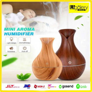 Air Humidifier Ultrasonic Aromatherapy Oil Diffuser 130ml Motif Kayu Wood Grain Taffware HUMI M137902 Wooden Dark Brown