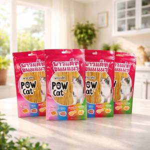 Boqi factory ขนมแมว Pow cat รสทูน่า Tuna Boqi factory ขนมแมว อาหารทานเล่นสำหรับแมว ปลาเส้นPOW CAT ขนมสำหรับแมว POW CAT