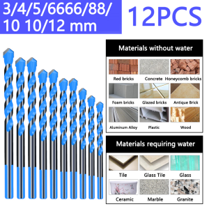 【50 years No deformation】drill bits heavy duty 12PCS/SET 3/4/5/6/8/10/12MM metal drill bit extra long twist drill bit Tile concrete Cement Wall Marble Ceramic Multi-Function Metal Drill 麻花钻头