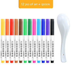TikTok Water Painting Magic Floating Pen Color 12 Colors Childrens Handmade Experiment Water Painting Pen Doodle Pen Floating up Water Brush Marking Pen Erasable Whiteboard Markers Pen