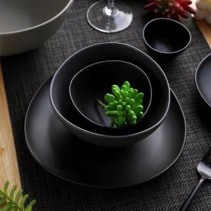 Nordic Japanese Ceramic Tableware Set Wind Black Grey Western Steak Plate Triangle Bowl Ramen Bowl Simple Stoneware Dinner Plate