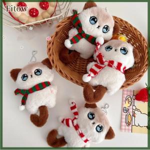 Fitow Cute Cartoon Scarf Tail Kitten Plush Keychain Siamese Kitten Stuffed Doll Backpack Pendant Car Keychain Accessories Gifts