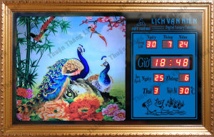 Đồng hồ Lịch Vạn Niên tranh đèn treo tường hiệu Cát Tường_tranh Phú Quý Cát Tường 55308_KT 55x35x7cm_Có 2 loại (Không remote đèn và Có remote đèn)