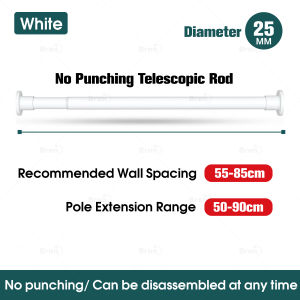 Bren Punch-free Shower Curtain Rod Adjustable Telescopic Rod Extended Pole long Clothing Rod