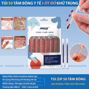 SET 10 Tăm bông Cồn Y Tế Iot Đỏ Khử Trùng Dùng 1 Lần Iodine Sát Khuẩn Vết Thương Tiện Lợi