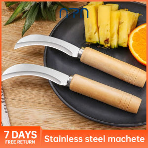 Nipiin Stainless Steel Curved Knife Wooden Handle Sickle Banana Knife Peeler Fruit Knife