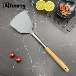 Jearry Stainless Steel Silicone Spatula Wooden Handle Heat Resistant Food Grade Cookware