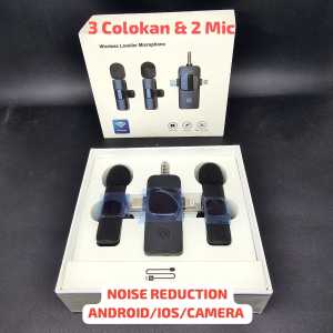 Mic Wireless Microphone 3 in 1 Lavalier 3 fungsi 2 mic peredam suara berisik