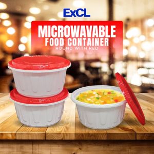 ExCL 1560mL Round Microwavable Food Container with Red Lid