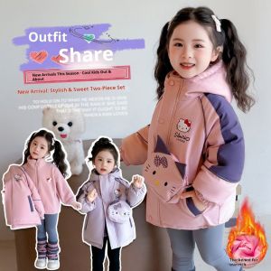 IQANGEL เสื้อกันหนาวสำหรับเด็กเสื้อกันหนาวมีฮู๊ดถอดออกได้และให้ความอบอุ่นชั้นในเครื่องแต่งกายสองชิ้นทันสมัยสำหรับเด็กผู้หญิง