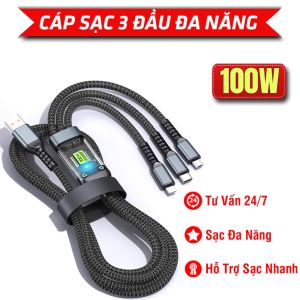 ( 1 cáp combo 3 đầu sạc ) Cáp dữ liệu 3 to 1 100W cáp sạc nhanh thích hợp cho Iphone và Android