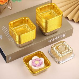 100PCS Transparent Mooncake Tray Disposable Pastry Dessert Bread Square Packing Box Thickened Plastic Case