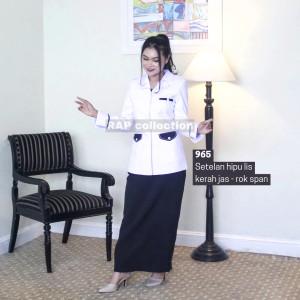 RAP - 9065 Set Blazer Hitam Putih (Hipu) lis kerah Jas Rok atau celana-Seragam pemda-Seragam kantor-Blazer