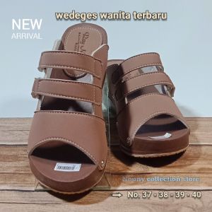 Wedges tanpa hak - sandal wedges wanita - wedges warna mocca - sendal terbaru 2024 - sandal lebaran