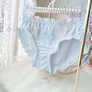 New Womens Underwear with Three-Dimensional Embroidery Milk Silk Ruffled Mid-Waist Triangle Womens Panties