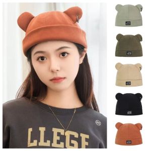 GUSU Cute Bears Ears Dome Caps Korean Solid Color Brimless Hat Fashion Docker Caps Melon Beanie